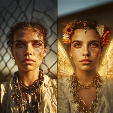 two panel diptych portrait carré