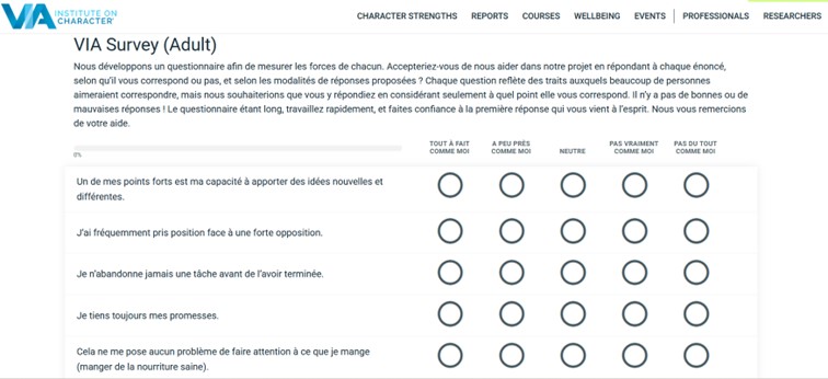 via character le questionnaire